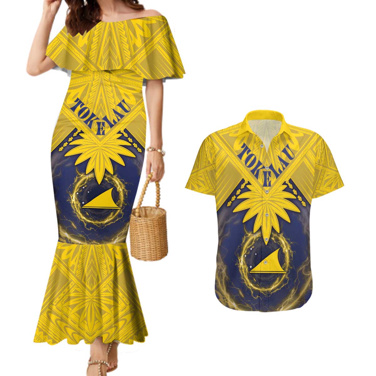 Tokelau Tokehega Day Couples Matching Mermaid Dress and Hawaiian Shirt National Badge Special Style - Polynesian Pride