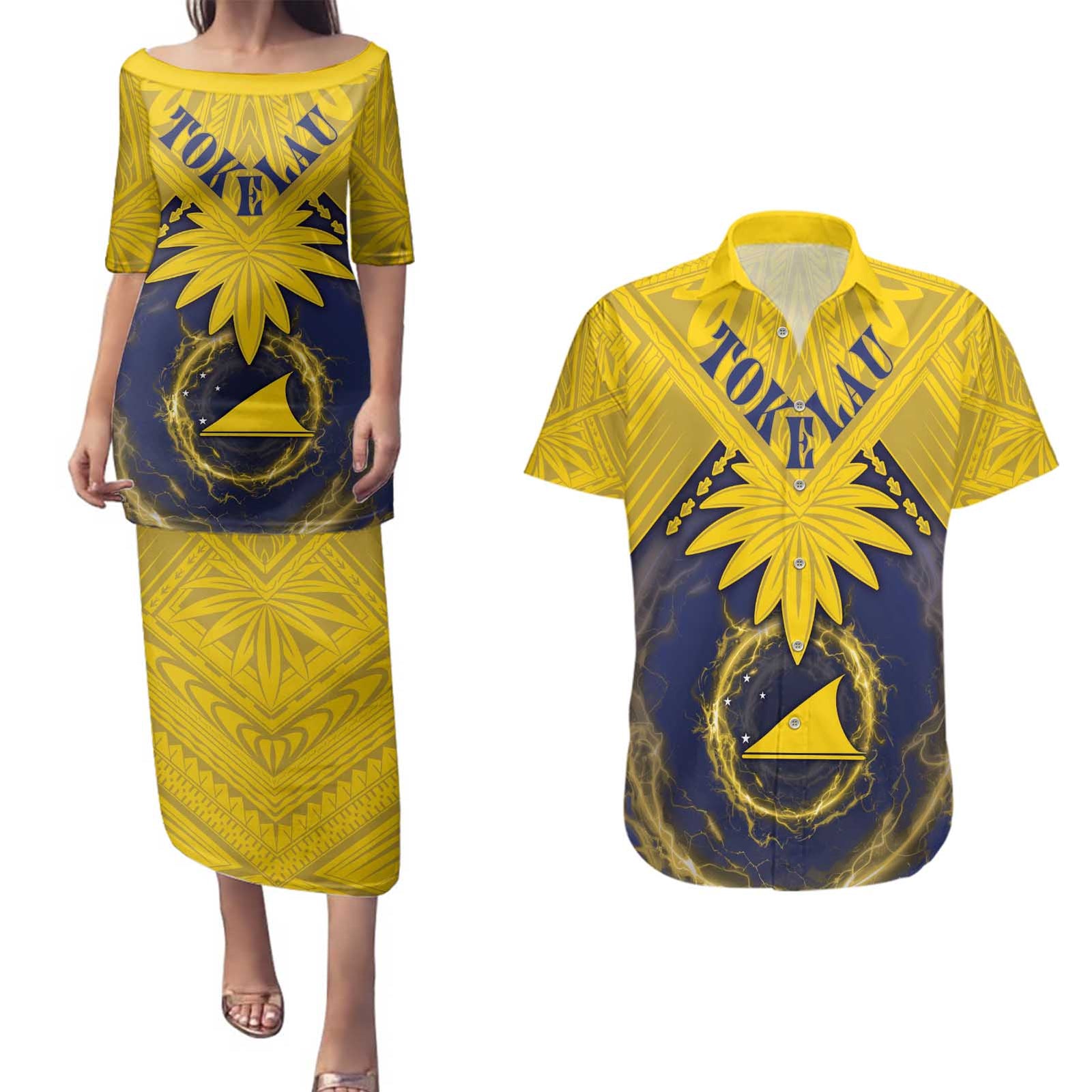 Tokelau Tokehega Day Couples Matching Puletasi and Hawaiian Shirt National Badge Special Style - Polynesian Pride