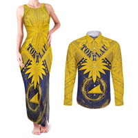 Tokelau Tokehega Day Couples Matching Tank Maxi Dress and Long Sleeve Button Shirt National Badge Special Style - Polynesian Pride