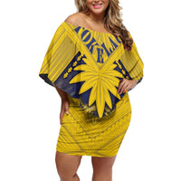 Tokelau Tokehega Day Family Matching Off Shoulder Short Dress and Hawaiian Shirt National Badge Special Style - Polynesian Pride