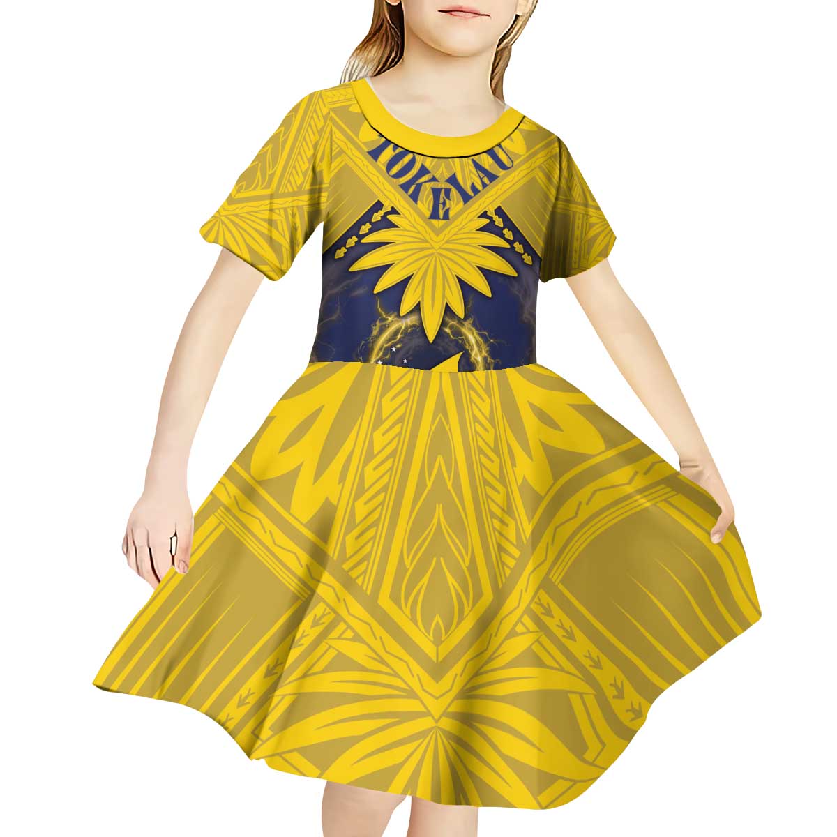 Tokelau Tokehega Day Kid Short Sleeve Dress National Badge Special Style - Polynesian Pride