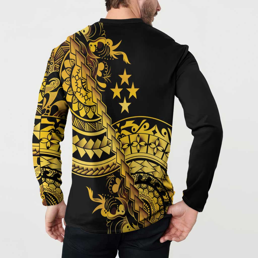 Kosrae Liberation Day Button Sweatshirt Polynesian Floral Tattoo - Polynesian Pride