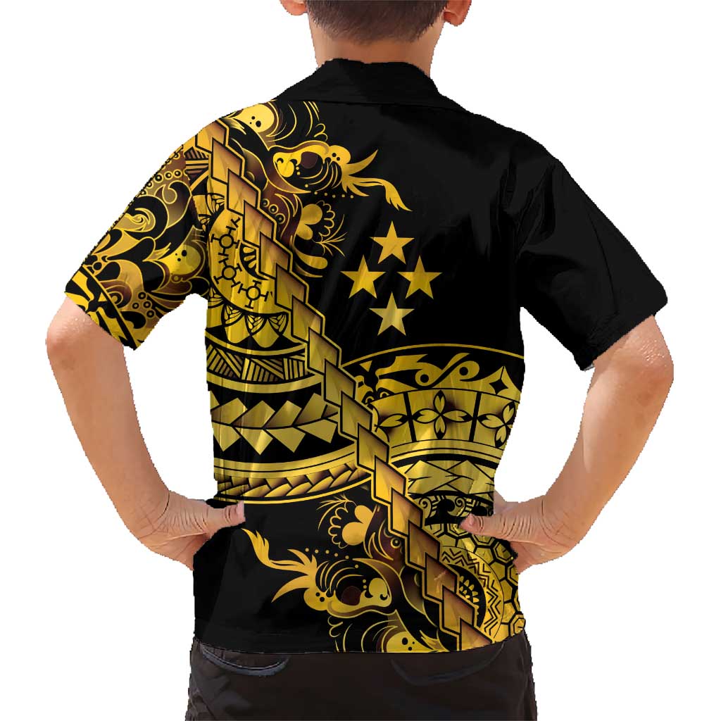 Kosrae Liberation Day Family Matching Short Sleeve Bodycon Dress and Hawaiian Shirt Polynesian Floral Tattoo - Polynesian Pride