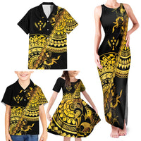 Kosrae Liberation Day Family Matching Tank Maxi Dress and Hawaiian Shirt Polynesian Floral Tattoo - Polynesian Pride