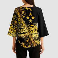 Kosrae Liberation Day Kimono Sleeve Blouse Polynesian Floral Tattoo - Polynesian Pride