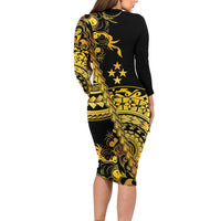 Kosrae Liberation Day Long Sleeve Bodycon Dress Polynesian Floral Tattoo - Polynesian Pride
