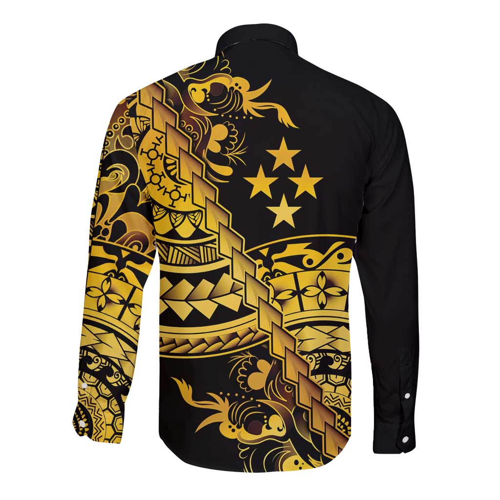 Kosrae Liberation Day Long Sleeve Button Shirt Polynesian Floral Tattoo - Polynesian Pride