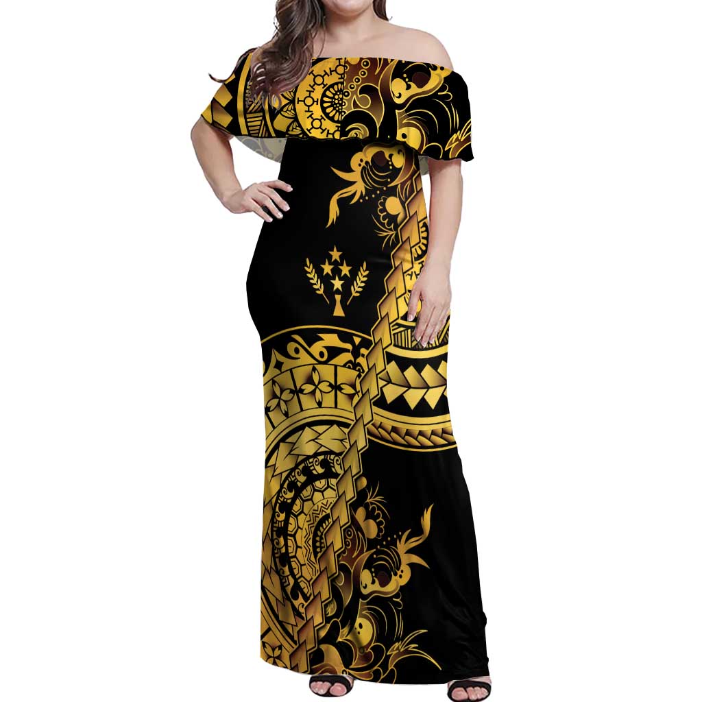 Kosrae Liberation Day Off Shoulder Maxi Dress Polynesian Floral Tattoo - Polynesian Pride