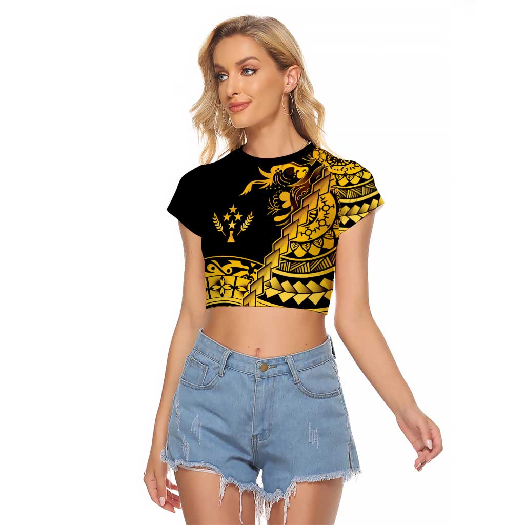 Kosrae Liberation Day Raglan Cropped T Shirt Polynesian Floral Tattoo LT05 Female Gold - Polynesian Pride