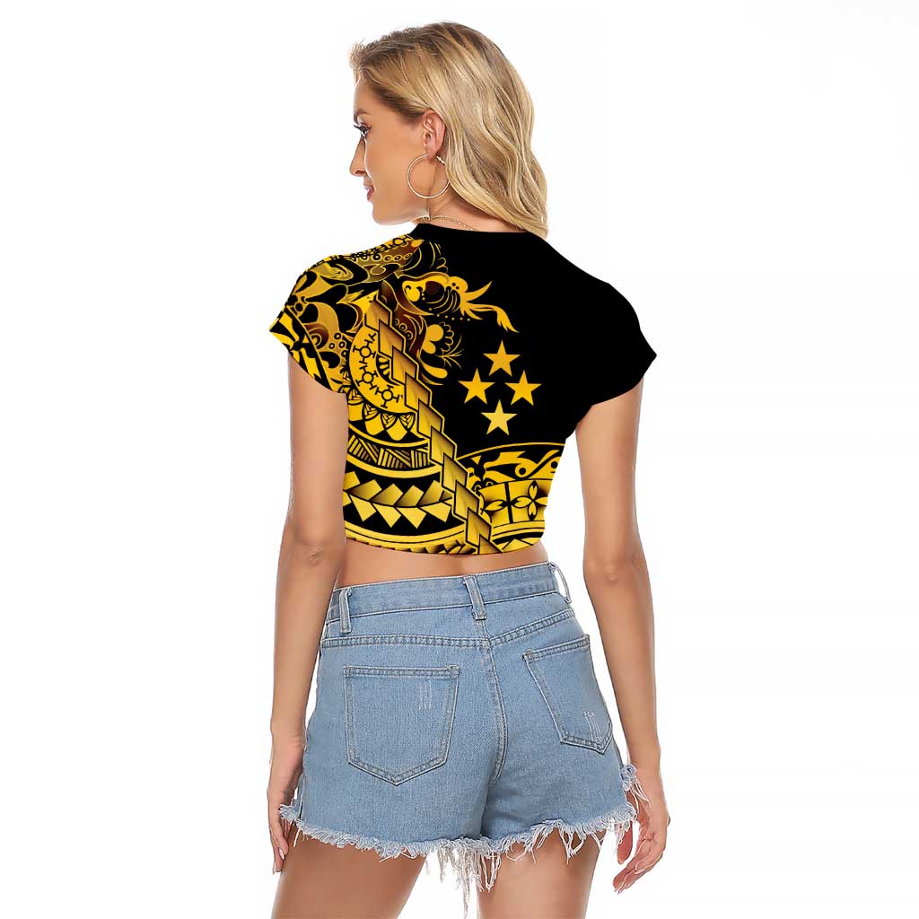 Kosrae Liberation Day Raglan Cropped T Shirt Polynesian Floral Tattoo LT05 - Polynesian Pride