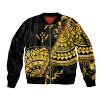 Kosrae Liberation Day Sleeve Zip Bomber Jacket Polynesian Floral Tattoo - Polynesian Pride