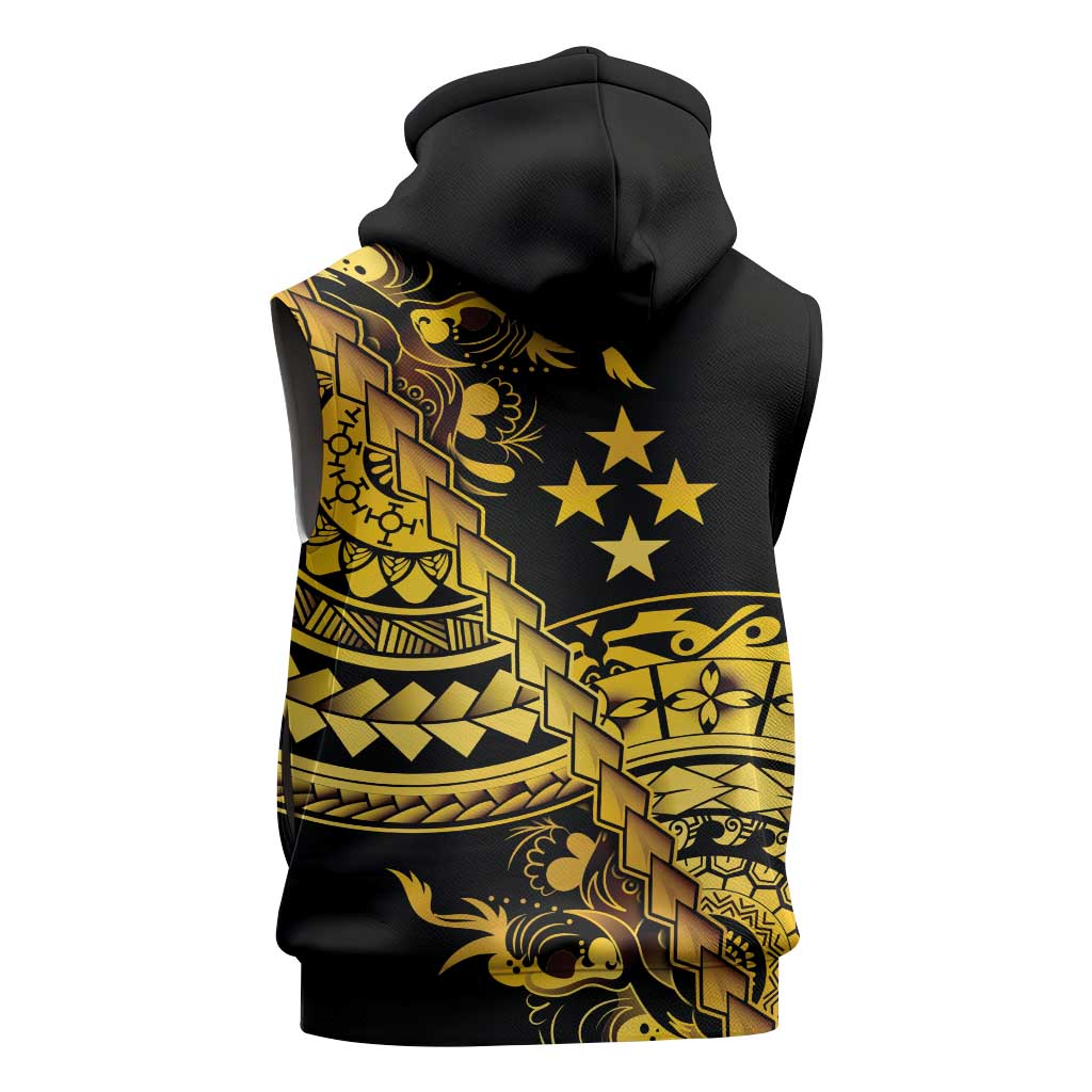 Kosrae Liberation Day Sleeveless Zip Hoodie Polynesian Floral Tattoo - Polynesian Pride