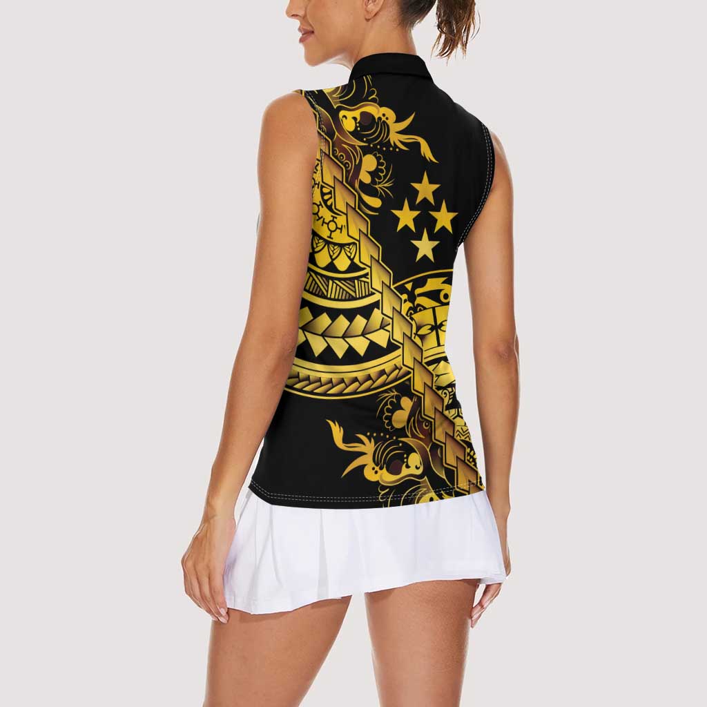 Kosrae Liberation Day Women Sleeveless Polo Shirt Polynesian Floral Tattoo - Polynesian Pride