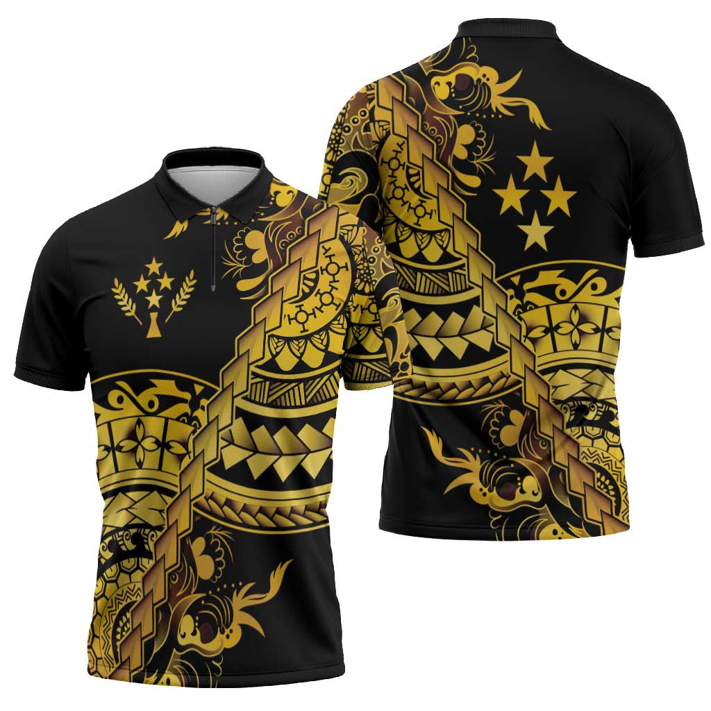 Kosrae Liberation Day Zipper Polo Shirt Polynesian Floral Tattoo - Polynesian Pride