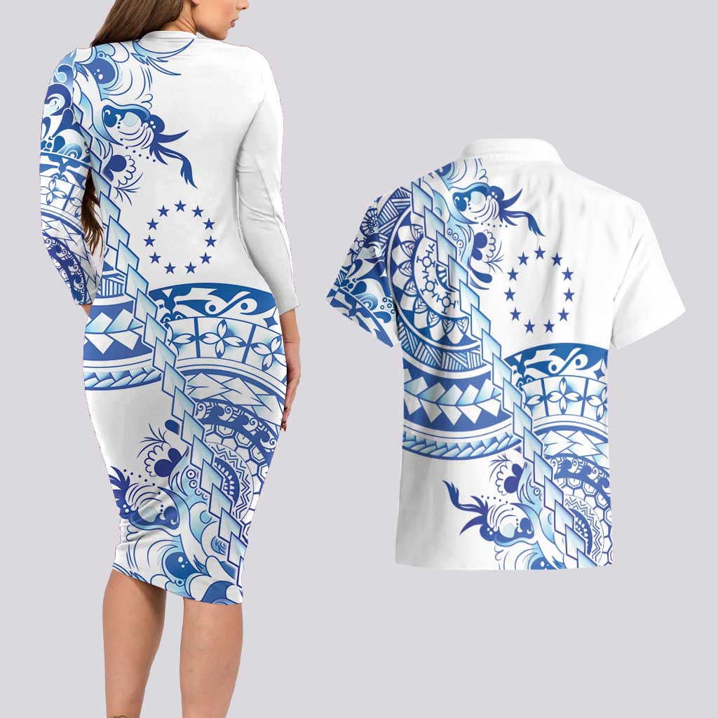 Pohnpei Liberation Day Couples Matching Long Sleeve Bodycon Dress and Hawaiian Shirt Polynesian Floral Tattoo - Polynesian Pride