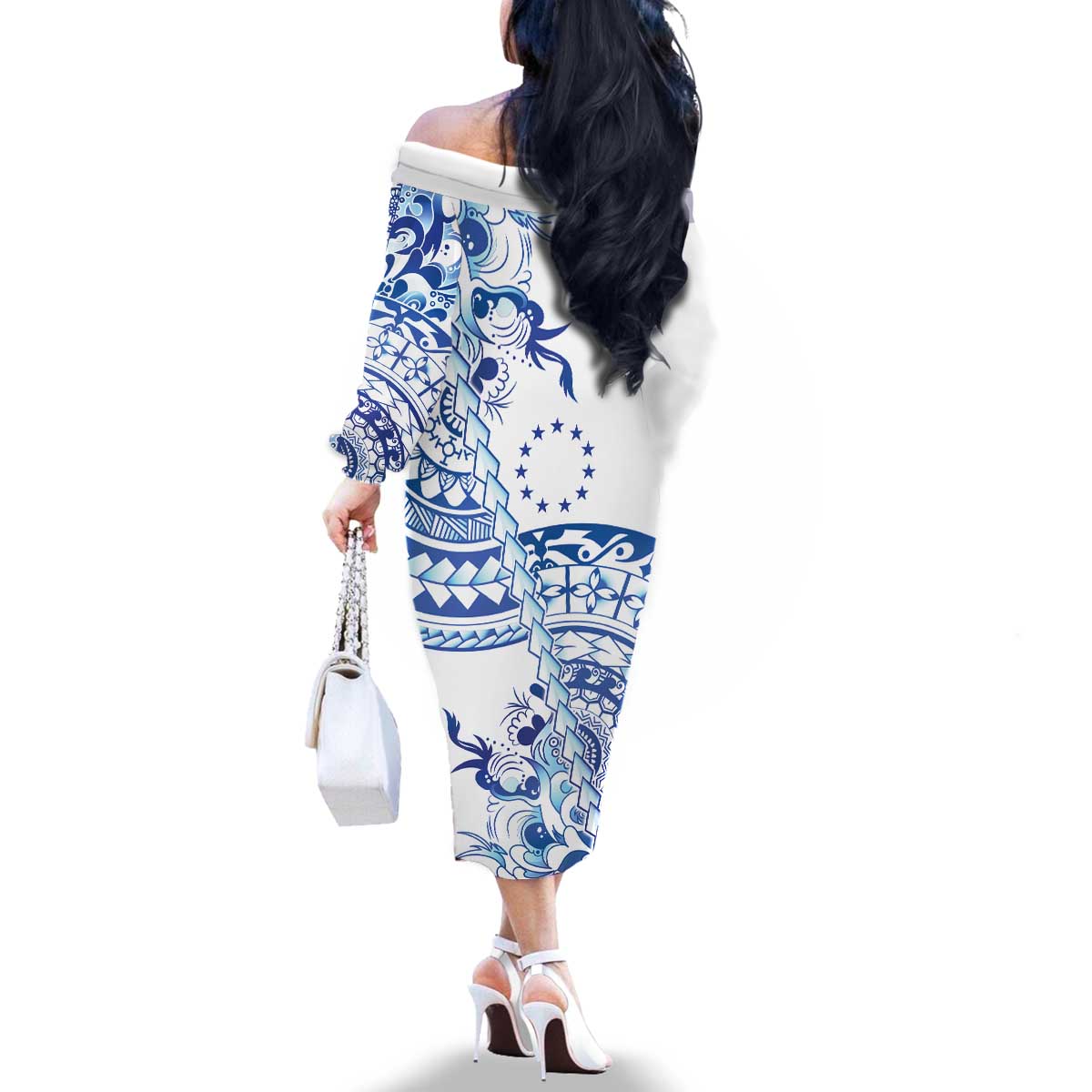 Pohnpei Liberation Day Family Matching Off The Shoulder Long Sleeve Dress and Hawaiian Shirt Polynesian Floral Tattoo - Polynesian Pride