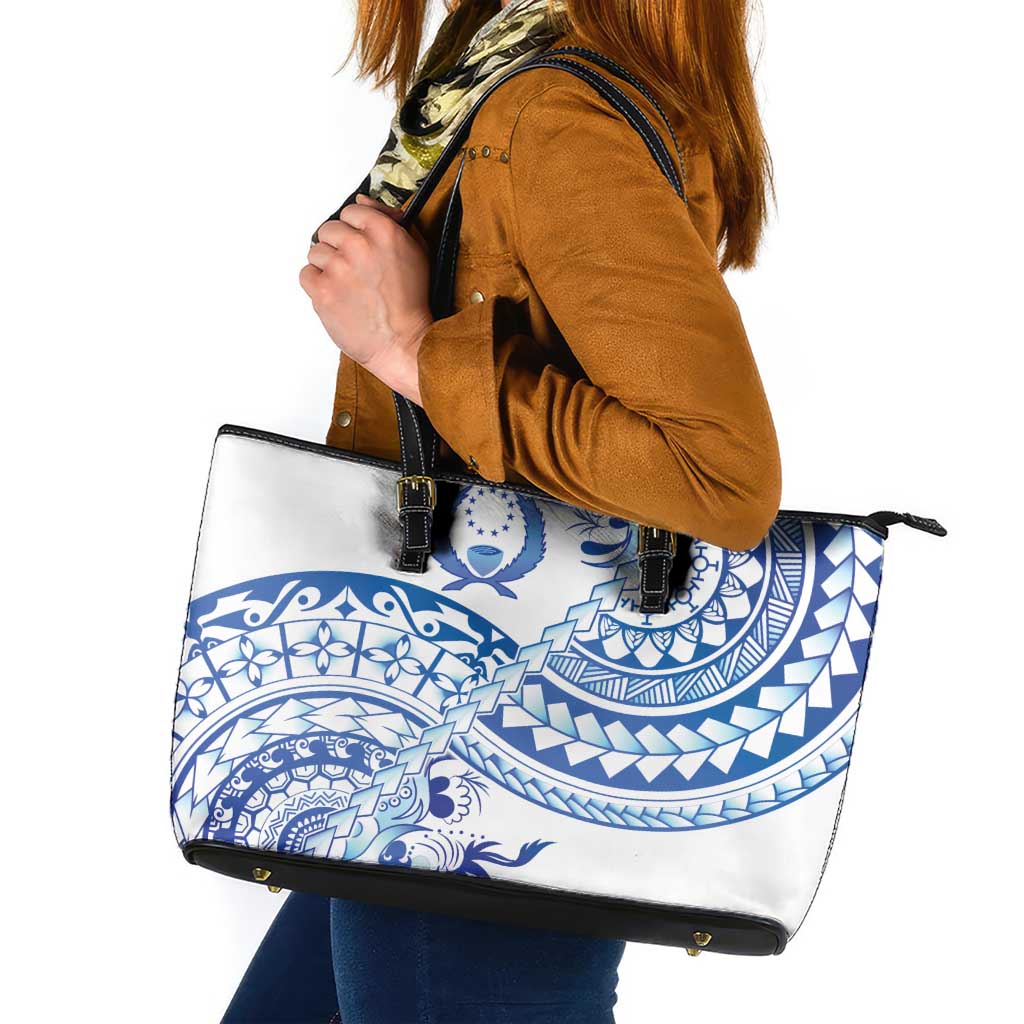 Pohnpei Liberation Day Leather Tote Bag Polynesian Floral Tattoo - Polynesian Pride