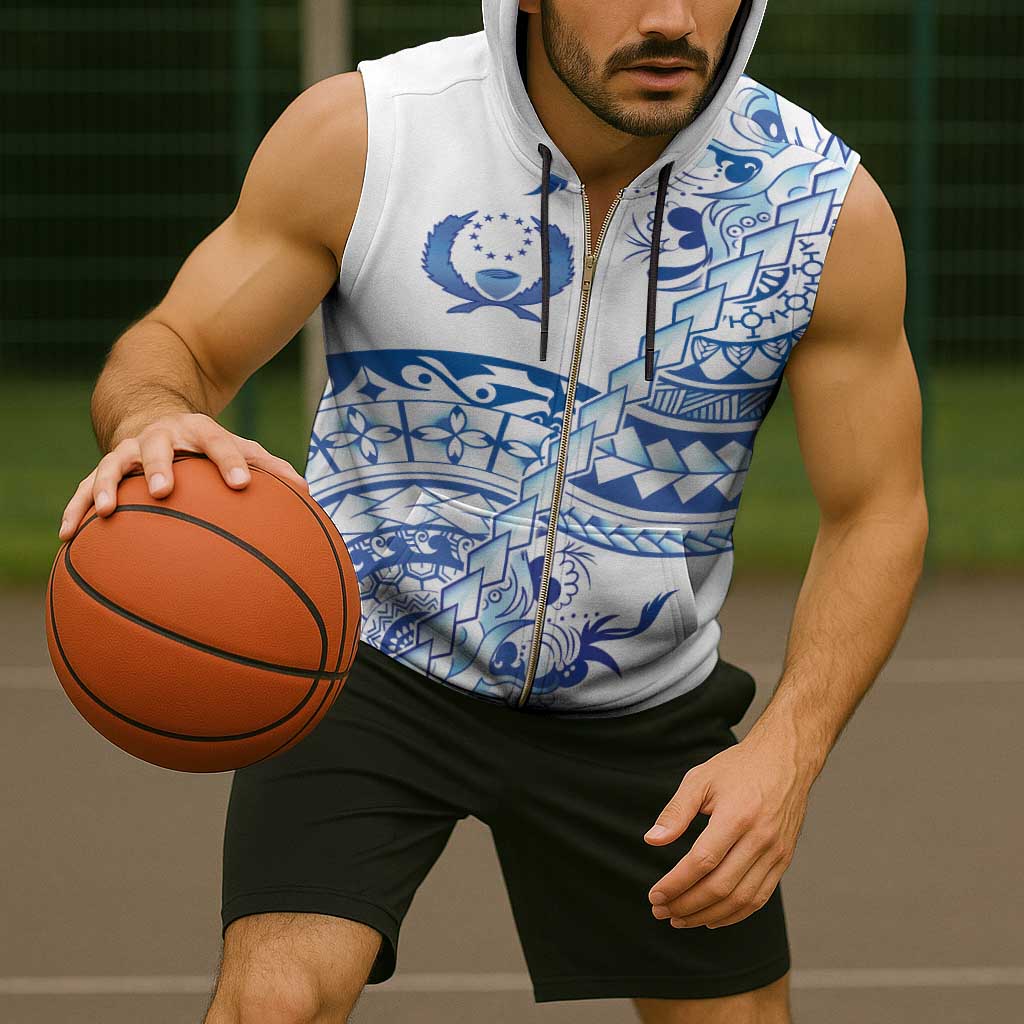 Pohnpei Liberation Day Sleeveless Zip Hoodie Polynesian Floral Tattoo - Polynesian Pride