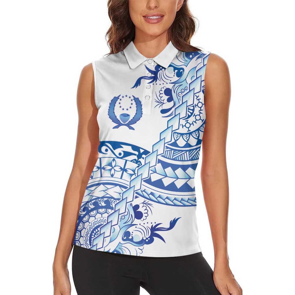 Pohnpei Liberation Day Women Sleeveless Polo Shirt Polynesian Floral Tattoo - Polynesian Pride