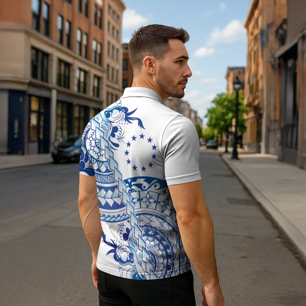 Pohnpei Liberation Day Zipper Polo Shirt Polynesian Floral Tattoo - Polynesian Pride