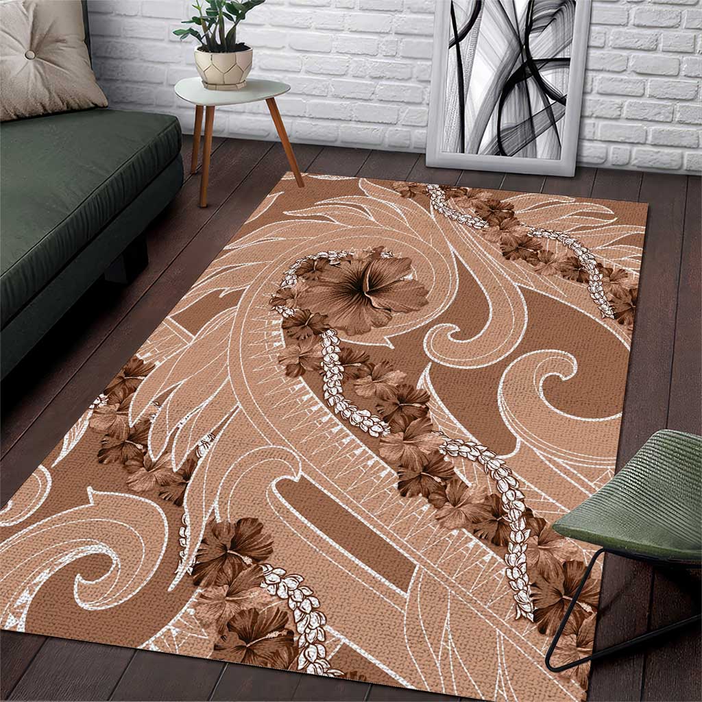 Hawaii Brown Hibiscus Pikake Lei Area Rug - Polynesian Pride