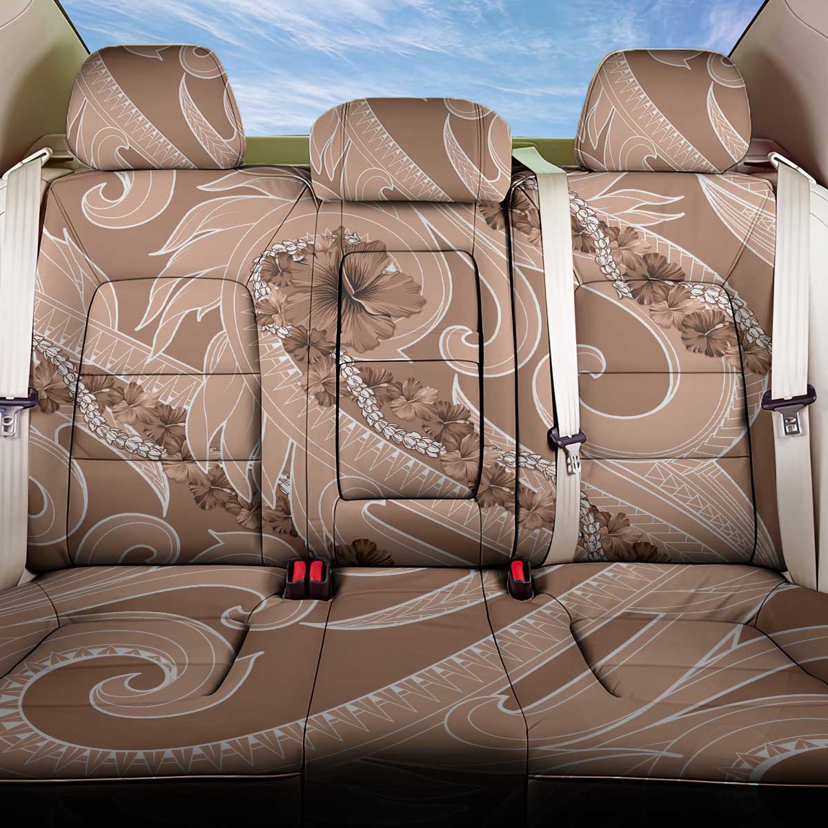 Hawaii Brown Hibiscus Pikake Lei Back Car Seat Cover - Polynesian Pride