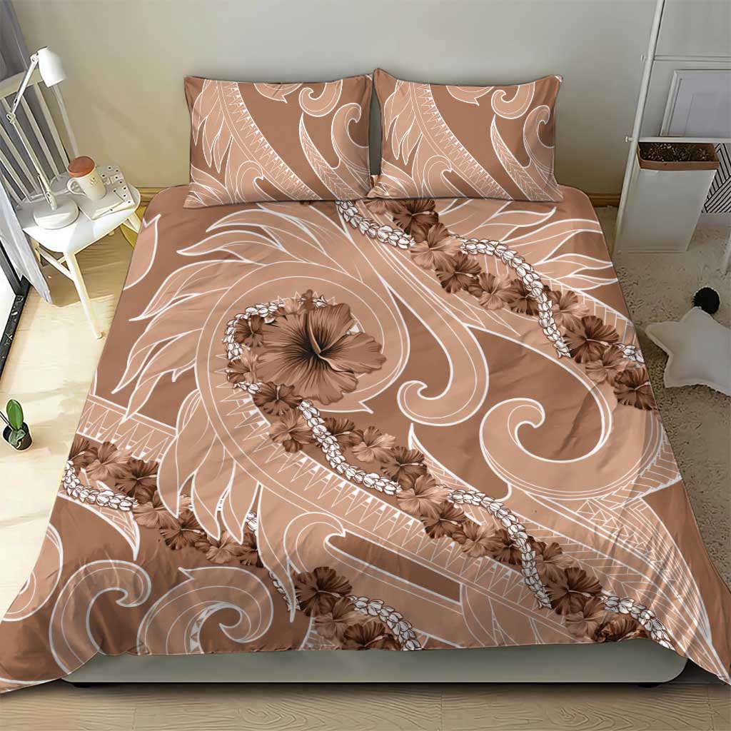 Hawaii Brown Hibiscus Pikake Lei Bedding Set - Polynesian Pride