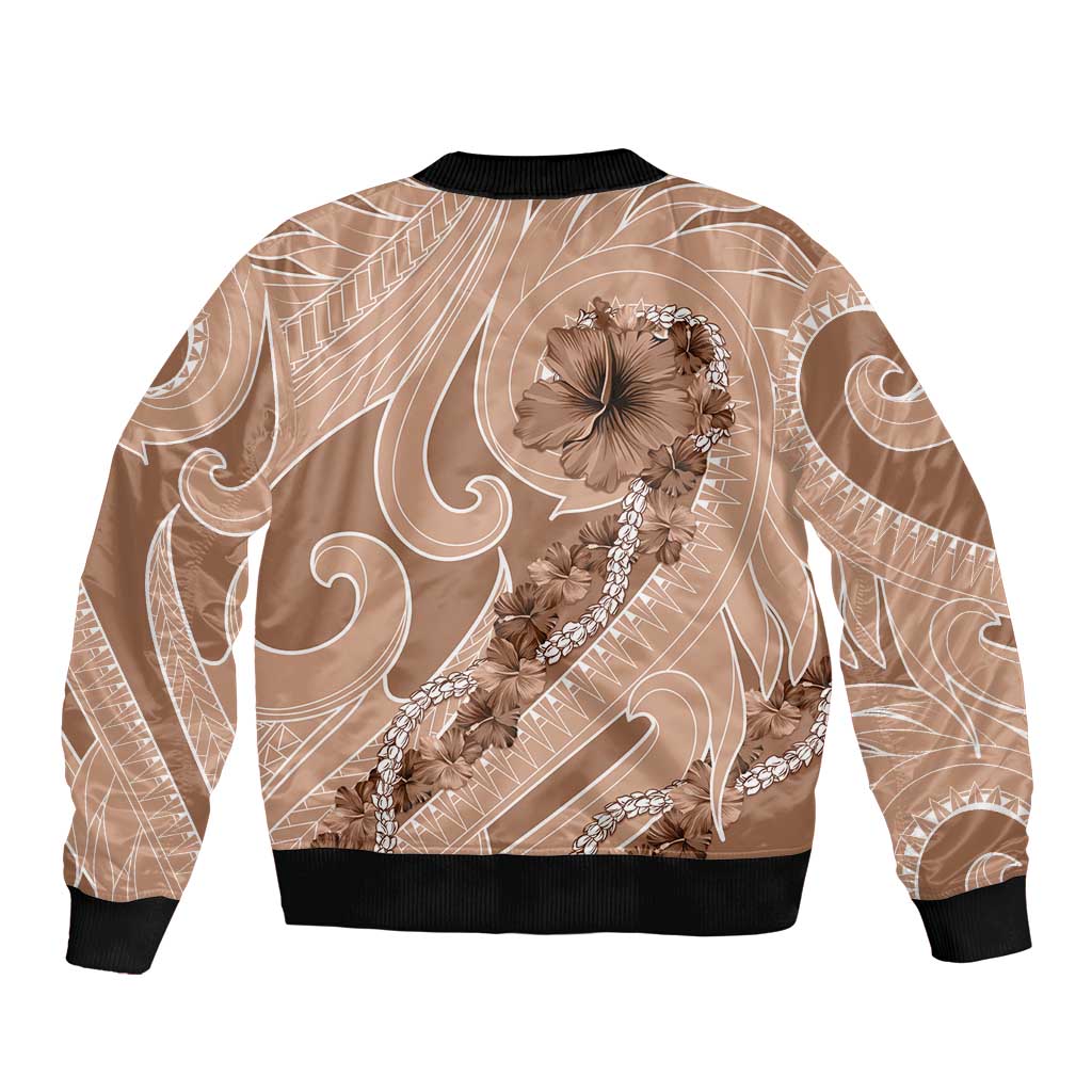 Hawaii Brown Hibiscus Pikake Lei Bomber Jacket - Polynesian Pride