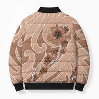 Hawaii Brown Hibiscus Pikake Lei Bomber Puffer Jacket - Polynesian Pride