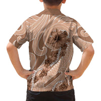 Hawaii Brown Hibiscus Pikake Lei Family Matching Off The Shoulder Long Sleeve Dress and Hawaiian Shirt - Polynesian Pride