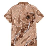 Hawaii Brown Hibiscus Pikake Lei Family Matching Off Shoulder Maxi Dress and Hawaiian Shirt - Polynesian Pride