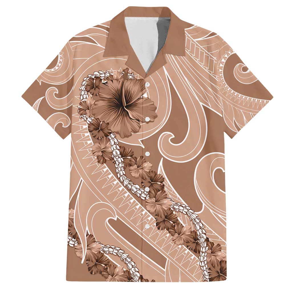 Hawaii Brown Hibiscus Pikake Lei Family Matching Puletasi and Hawaiian Shirt - Polynesian Pride