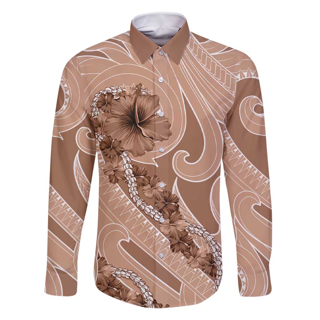 Hawaii Brown Hibiscus Pikake Lei Family Matching Short Sleeve Bodycon Dress and Hawaiian Shirt - Polynesian Pride