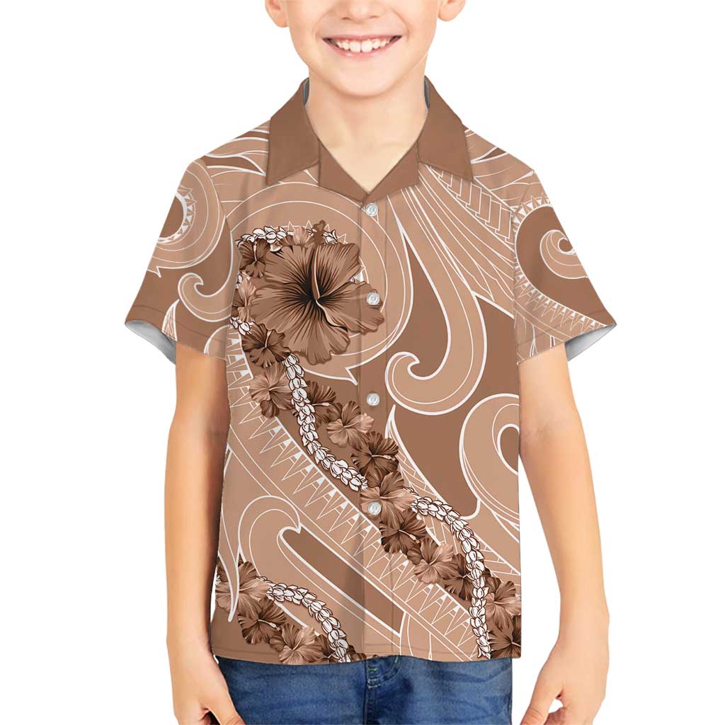 Hawaii Brown Hibiscus Pikake Lei Family Matching Tank Maxi Dress and Hawaiian Shirt - Polynesian Pride
