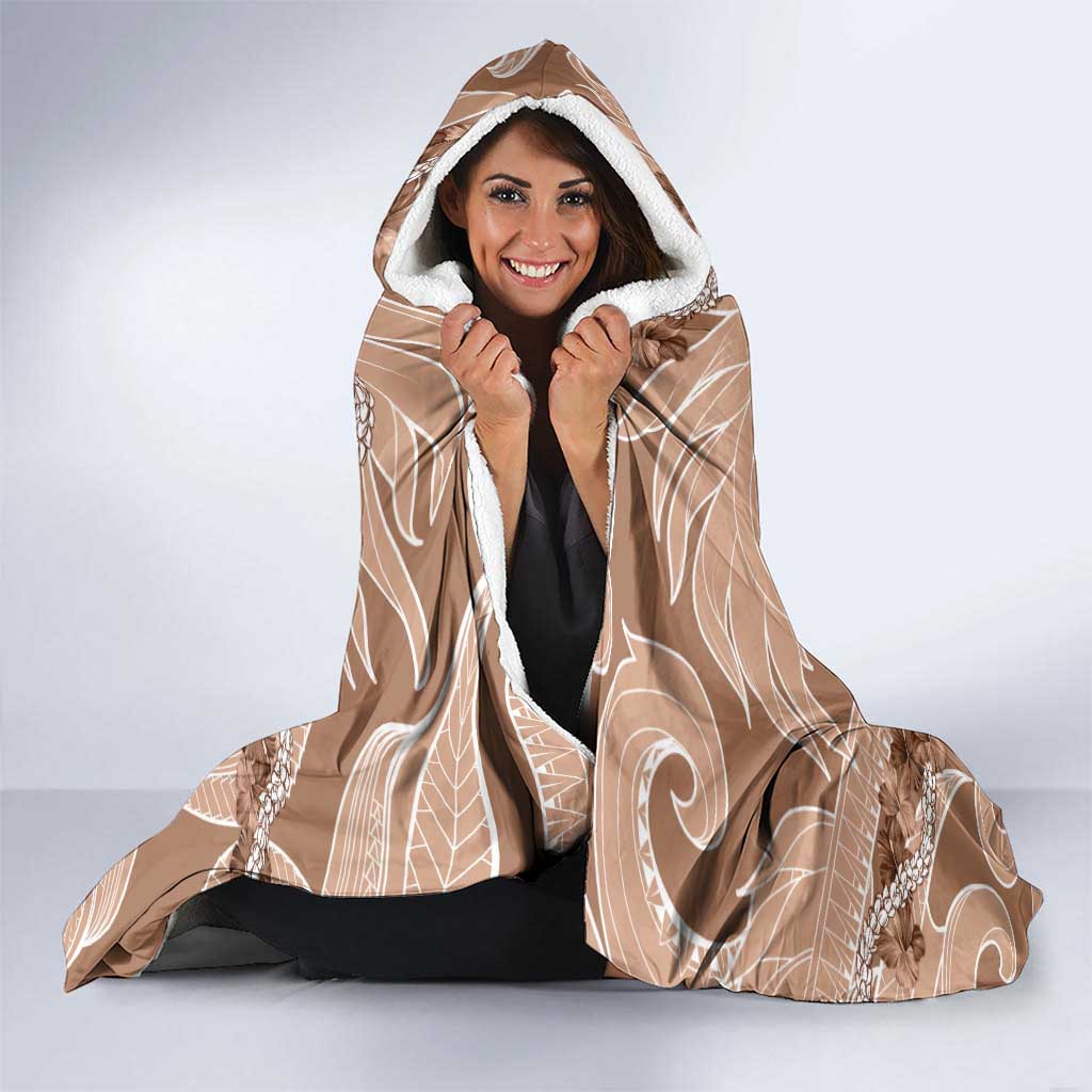 Hawaii Brown Hibiscus Pikake Lei Hooded Blanket - Polynesian Pride
