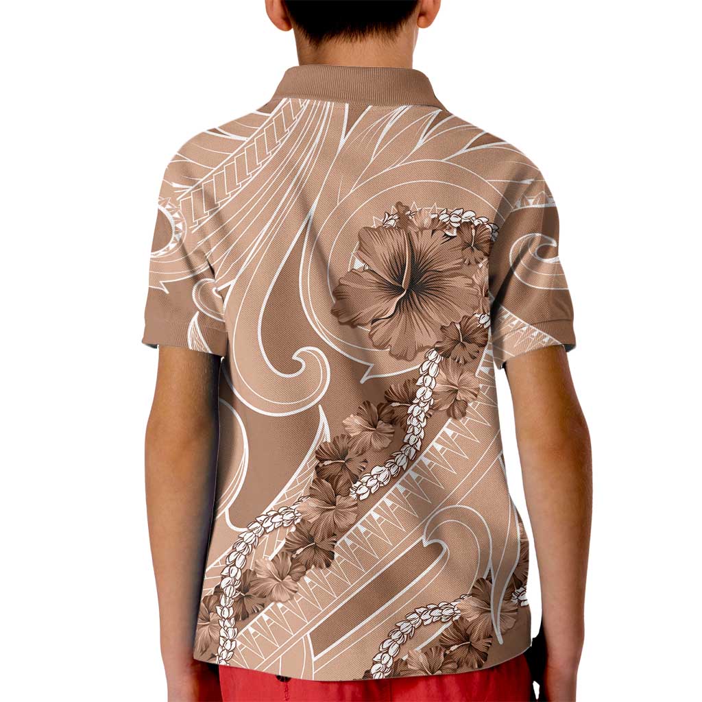 Hawaii Brown Hibiscus Pikake Lei Kid Polo Shirt - Polynesian Pride