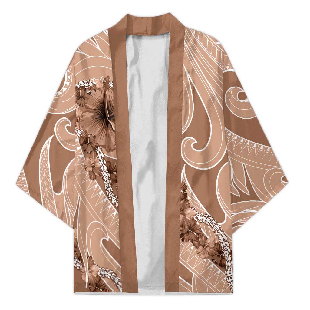 Hawaii Brown Hibiscus Pikake Lei Kimono - Polynesian Pride