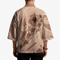 Hawaii Brown Hibiscus Pikake Lei Kimono - Polynesian Pride