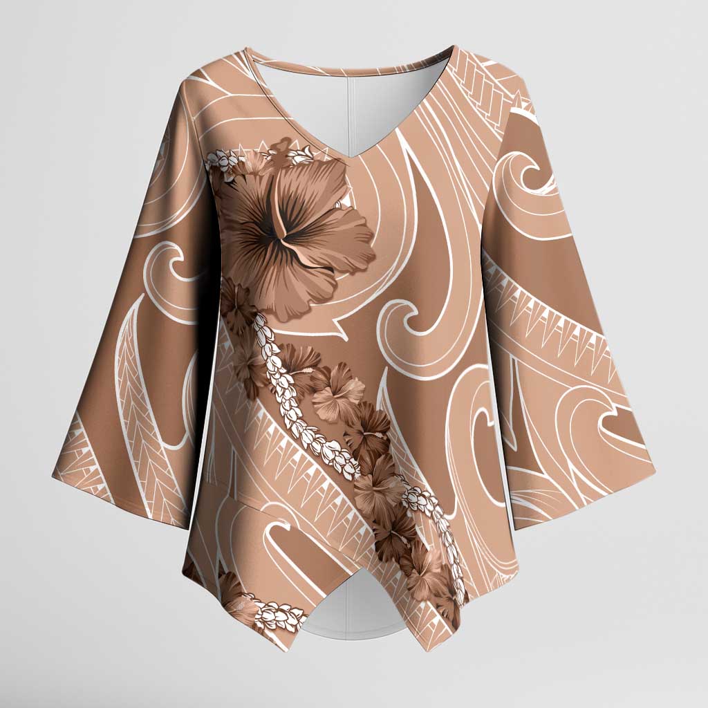 Hawaii Brown Hibiscus Pikake Lei Kimono Sleeve Blouse - Polynesian Pride
