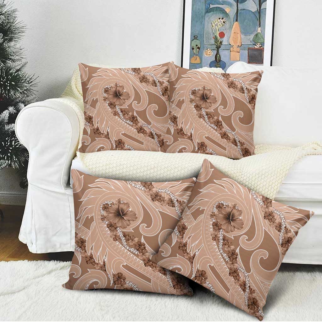Hawaii Brown Hibiscus Pikake Lei Pillow Cover - Polynesian Pride