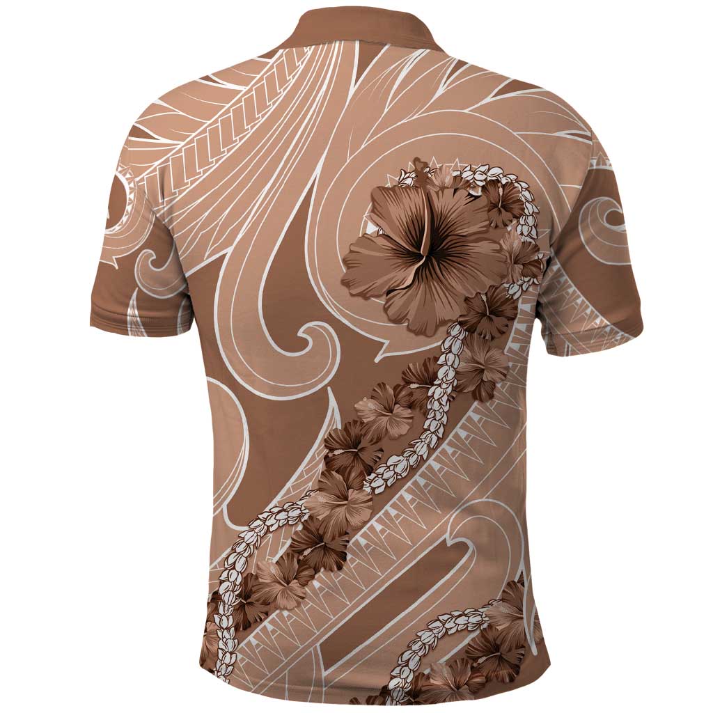 Hawaii Brown Hibiscus Pikake Lei Polo Shirt - Polynesian Pride