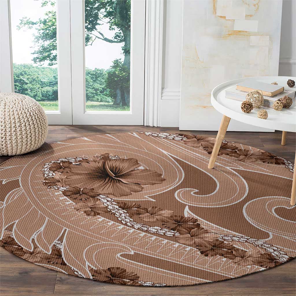 Hawaii Brown Hibiscus Pikake Lei Round Carpet - Polynesian Pride