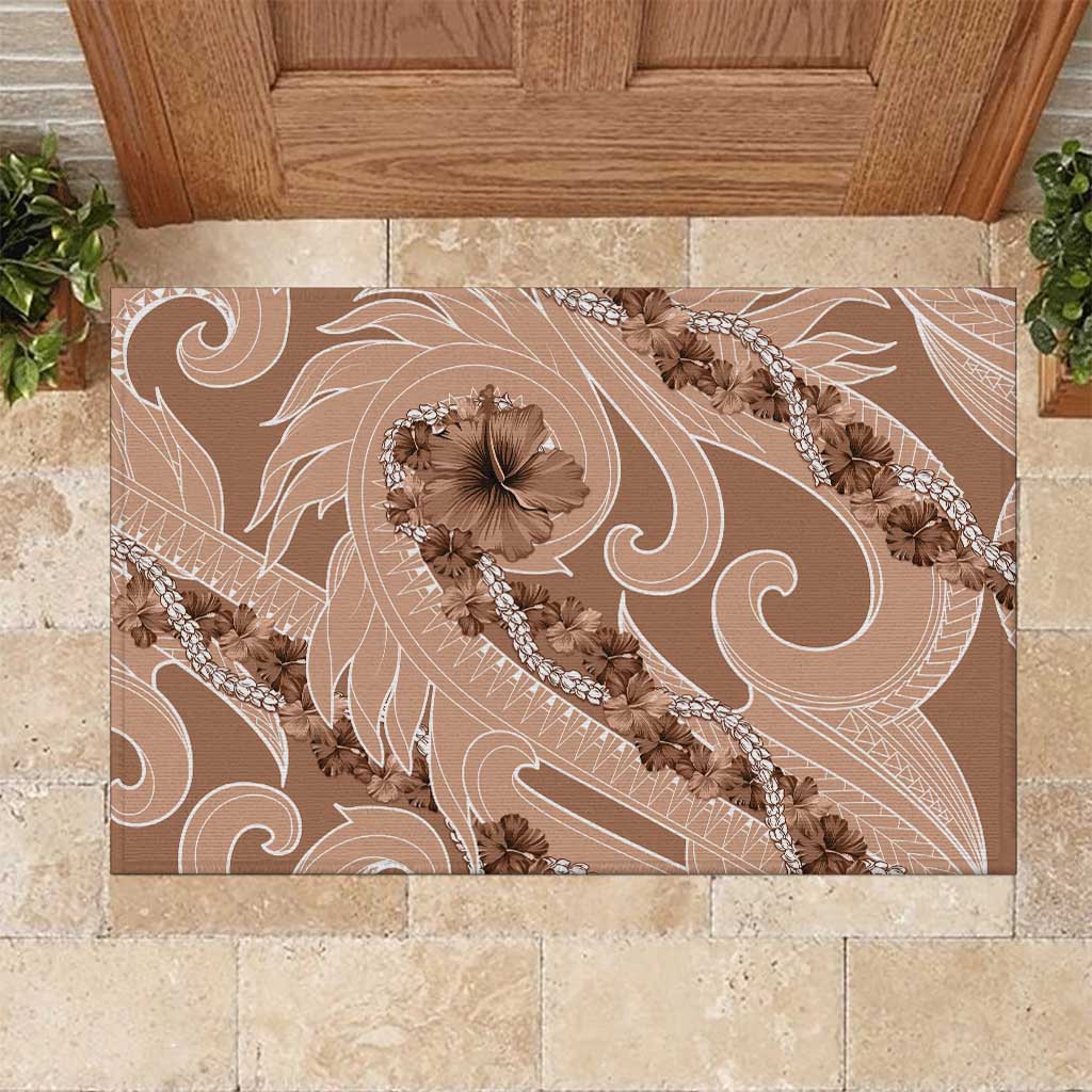 Hawaii Brown Hibiscus Pikake Lei Rubber Doormat - Polynesian Pride