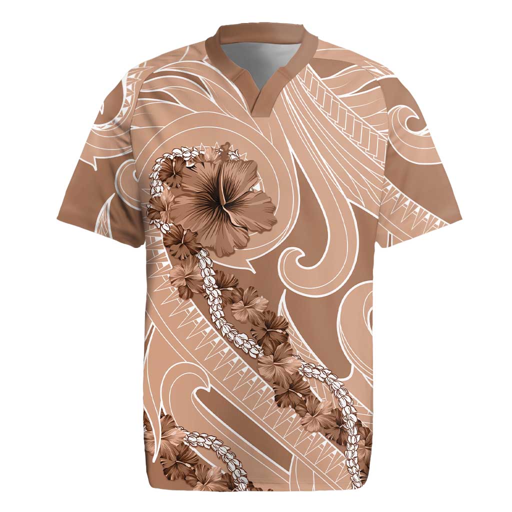Hawaii Brown Hibiscus Pikake Lei Rugby Jersey - Polynesian Pride