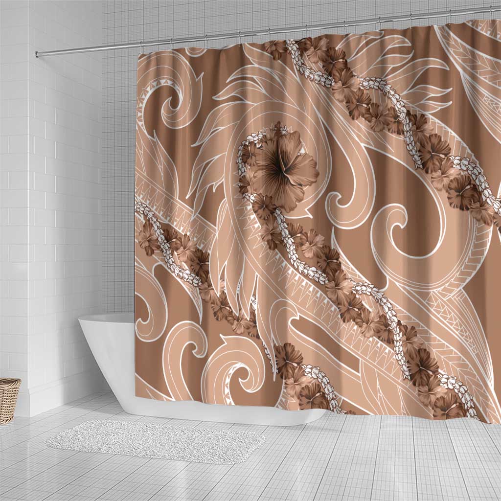 Hawaii Brown Hibiscus Pikake Lei Shower Curtain - Polynesian Pride