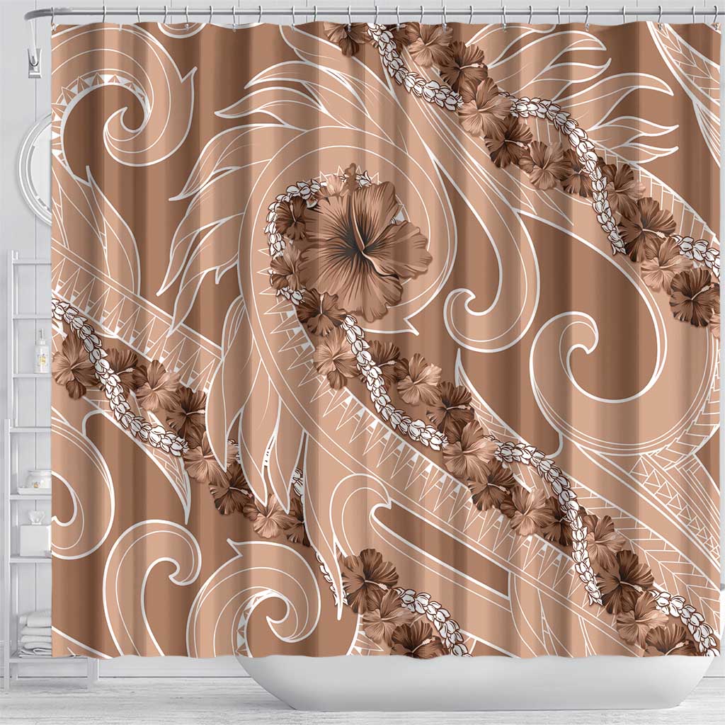 Hawaii Brown Hibiscus Pikake Lei Shower Curtain - Polynesian Pride