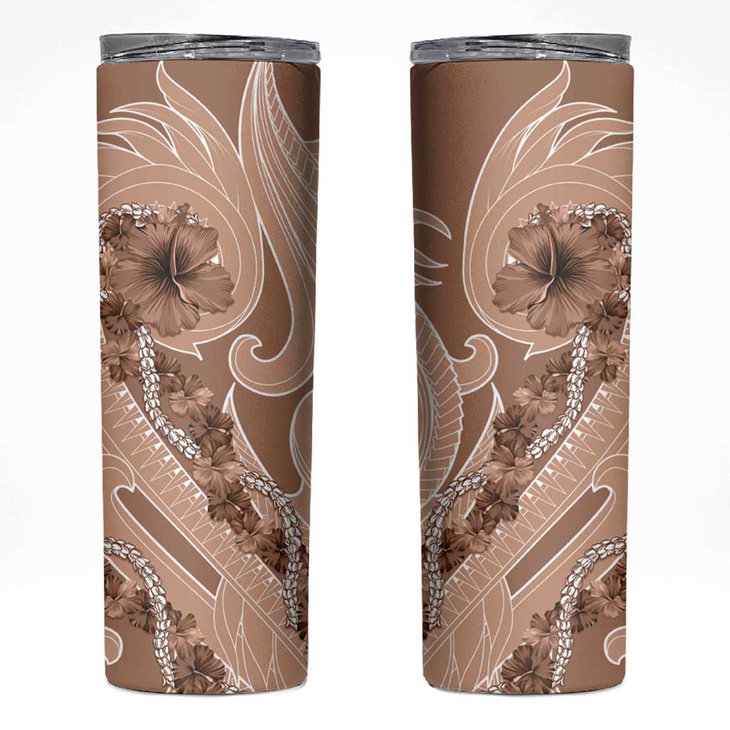 Hawaii Brown Hibiscus Pikake Lei Skinny Tumbler - Polynesian Pride