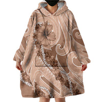 Hawaii Brown Hibiscus Pikake Lei Wearable Blanket Hoodie - Polynesian Pride