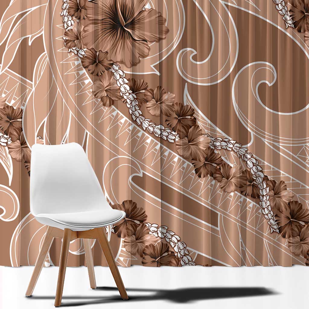 Hawaii Brown Hibiscus Pikake Lei Window Curtain - Polynesian Pride