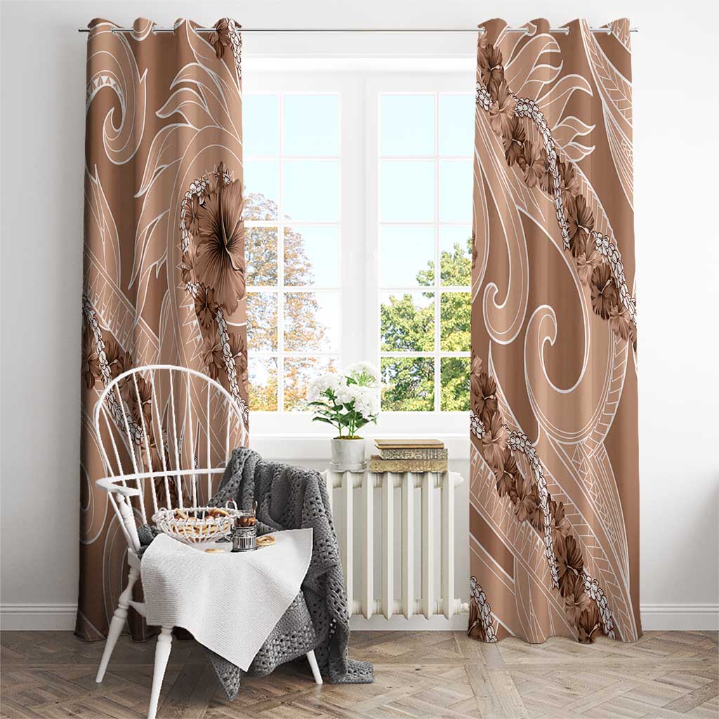 Hawaii Brown Hibiscus Pikake Lei Window Curtain - Polynesian Pride